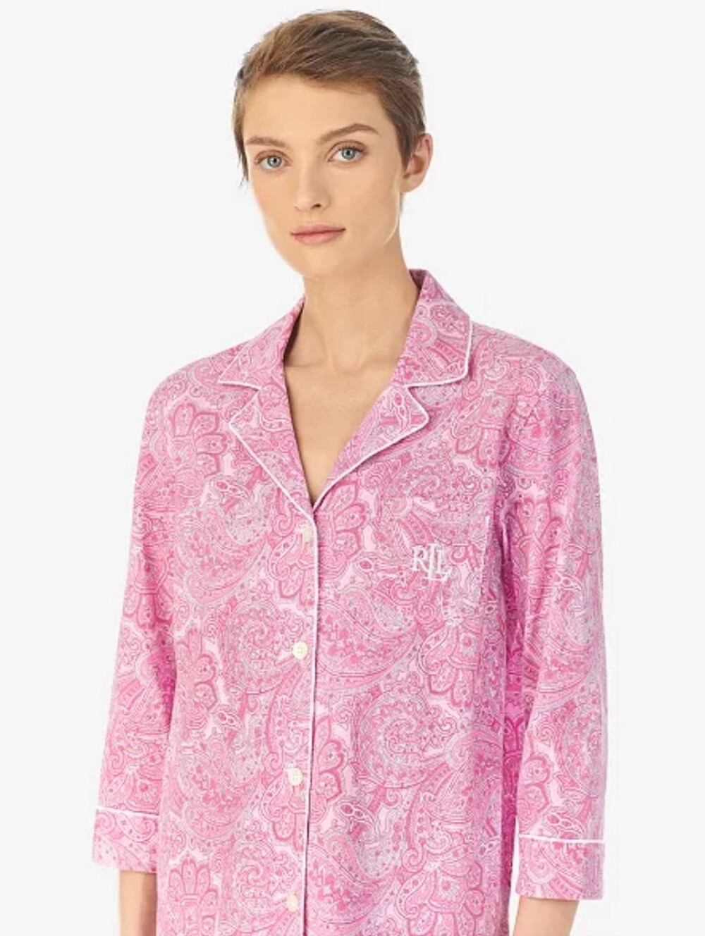 Lauren Ralph Lauren Pink Paisley Cotton Button-Front Pajama Top